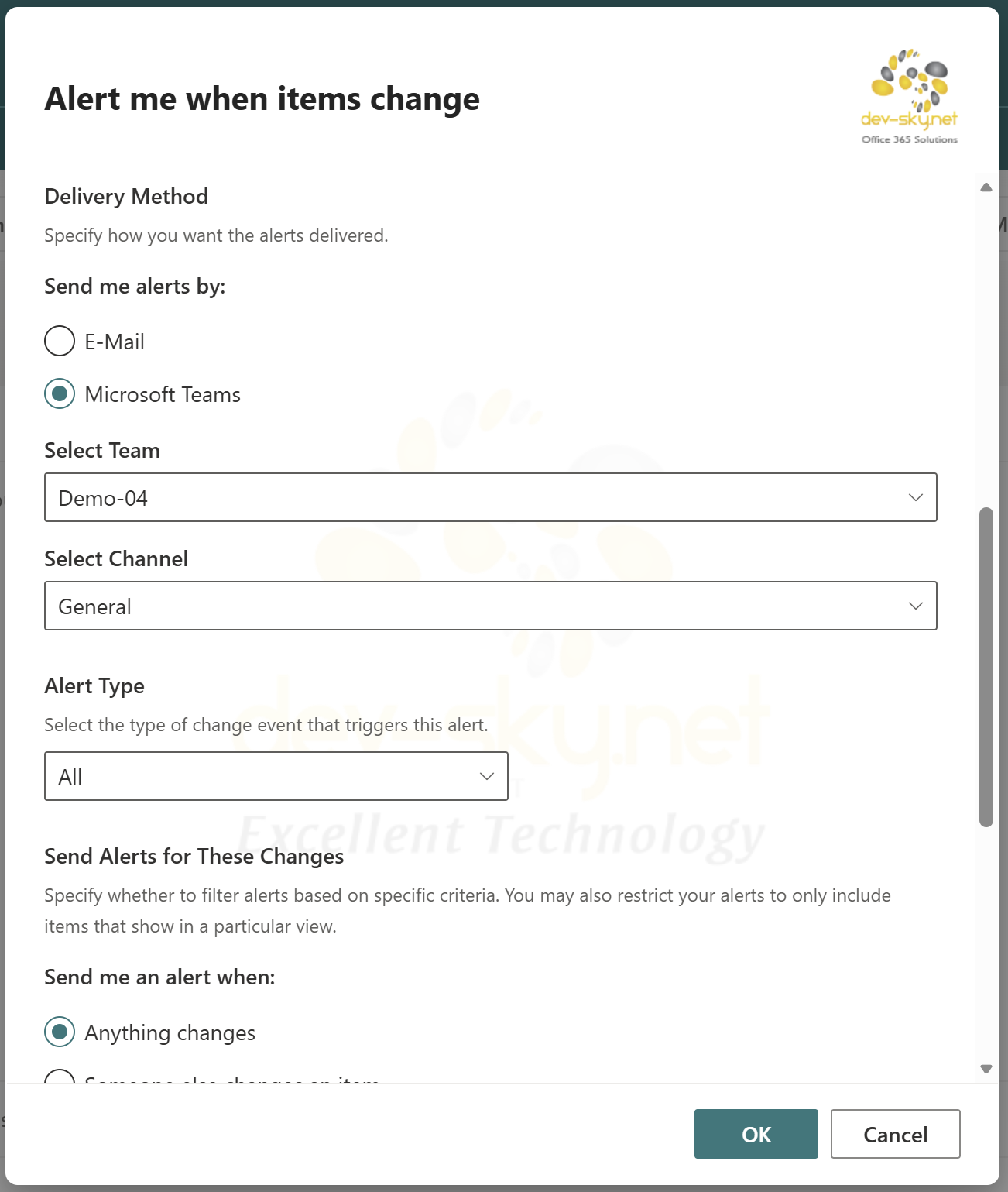 SP Notify – channel selection