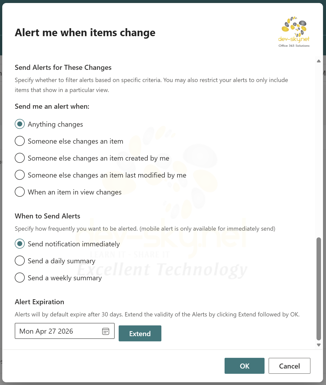 SP Notify – alert rules